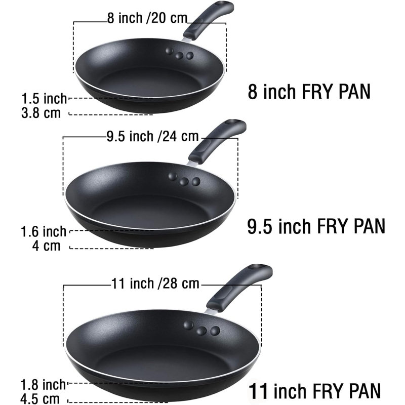 Cook N Home Nonstick Saute Skillet Frying Pan 8 9.5 11 inch 3 Piece Set Wayfair